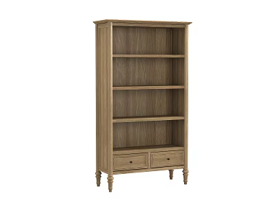 Natural Wood Storage Shelf With Multiple Open Shelves And Bottom Drawers Design 3d model
