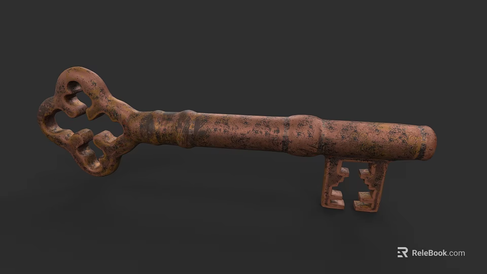 Rusty Vintage Metal Key as Decorative Hardware Tool with Intricate Design 3d model