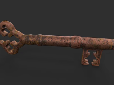 Rusty Vintage Metal Key as Decorative Hardware Tool with Intricate Design 3d model