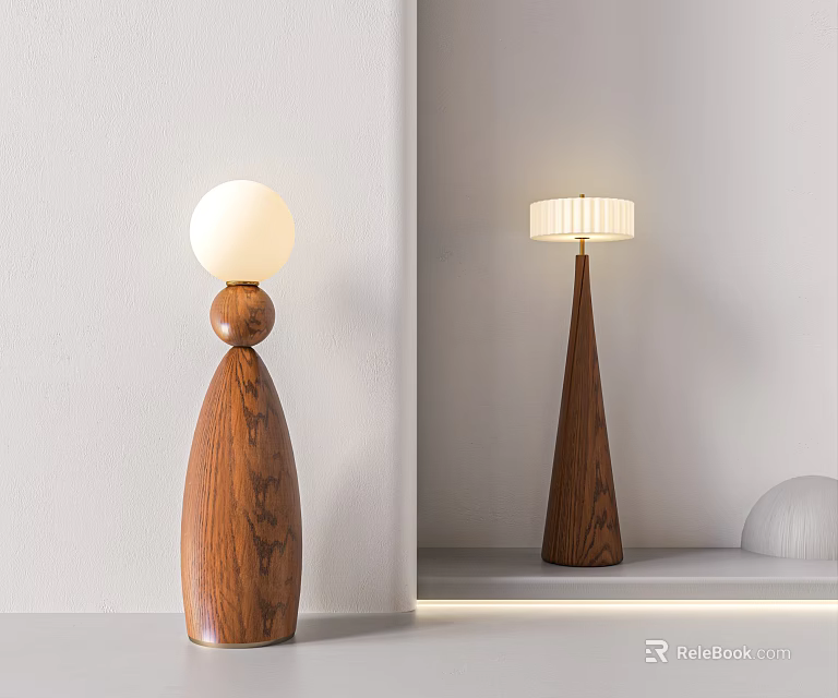 Modern Minimalist Wooden Floor Lamps With Spherical And Striped Designer Shades For Living Room Decor 3d model 