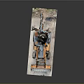 Orange Backhoe Loader Utility Vehicle With Front Bucket And Rear Excavator Arm