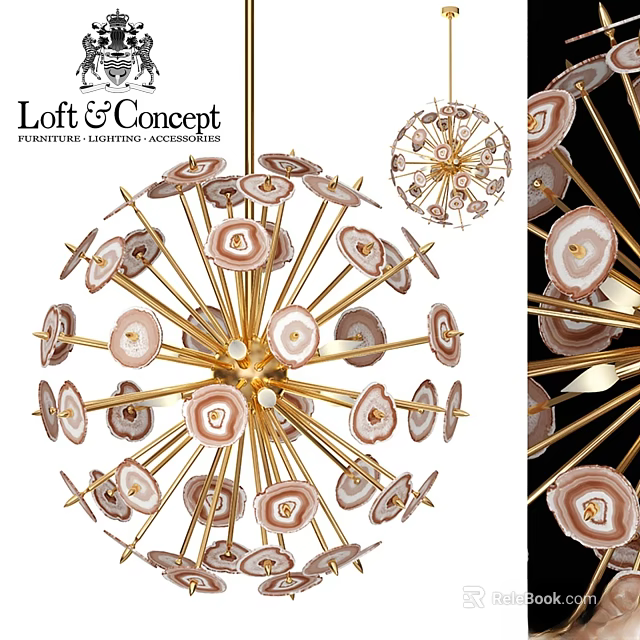 Modern Artistic Chandelier With Golden Frame And Agate Slices Decorative Design 3d model 