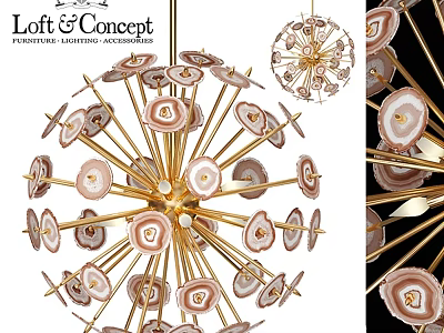 Modern Artistic Chandelier With Golden Frame And Agate Slices Decorative Design 3d model