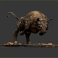Leaping Industrial Bull Sculpture Crafted From Mechanical Gears Chains And Metal Base