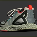 White Blue Black Red Sneakers With Geometric Patterns Textured Sole And Red Lining
