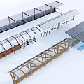 Outdoor Canopy Design For Public Spaces With Transparent Roof Wooden Metal Frames And Benches