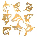 Golden Fish Shaped Wall Decor for Modern Home Interior Decoration 3d model