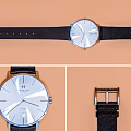Minimalist Watch With Black Leather Strap White Dial And Silver Hands