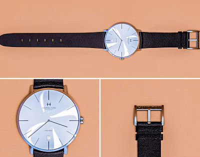 Minimalist Watch With Black Leather Strap White Dial And Silver Hands 3d model
