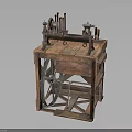 Vintage Wooden Mechanical Device With Wheel Gear And Multiple Components