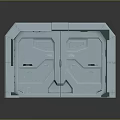 Futuristic Industrial Metal Double Door With Geometric Panel Design And Frame