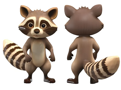 Cute Raccoon 3D Model as Game Movie Character with Front and Back Views 3d model