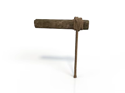 Practical Wooden Stick With Tied Rope As Household Hanging Tool Decoration 3d model