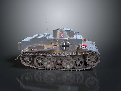 Vintage Military Vehicle Tank Model With Metallic Texture Tracks Turret Number 2 And Cross Symbol 3d model