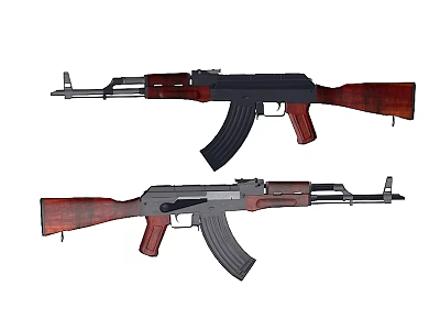 Pair of AK Assault Rifles With Wooden Stock Black Barrel And Magazine 3d model