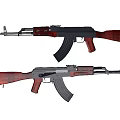 Pair of AK Assault Rifles With Wooden Stock Black Barrel And Magazine