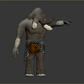 Elephant Like Game Movie Character With Gray Skin White Tusks Loincloth And Extending Arm