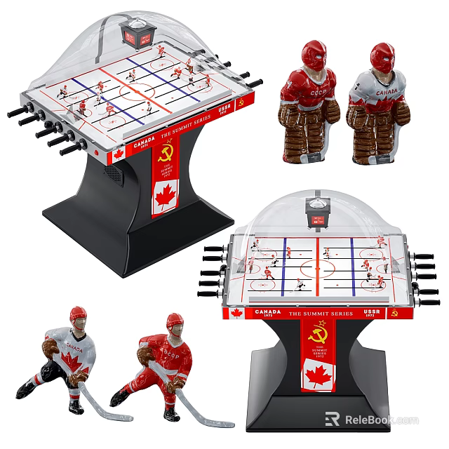 Interactive Air Hockey Table Recreation Equipment with Hockey Player Figures and Maple Leaf Design 3d model 