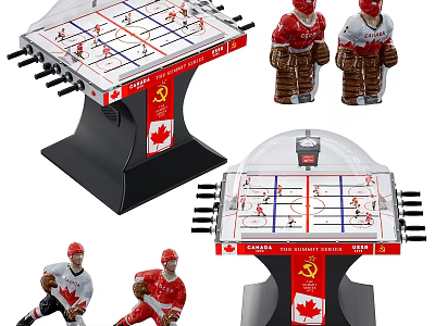 Interactive Air Hockey Table Recreation Equipment with Hockey Player Figures and Maple Leaf Design 3d model