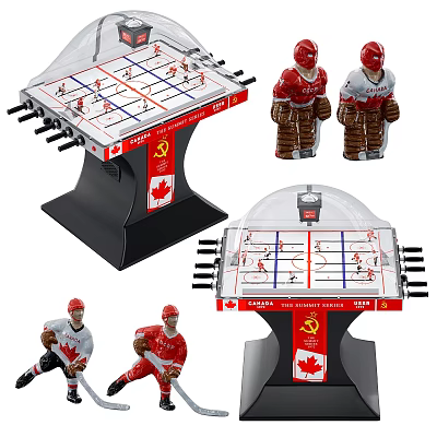 Interactive Air Hockey Table Recreation Equipment with Hockey Player Figures and Maple Leaf Design 3d model