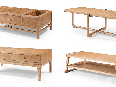 Modern Minimalist Wooden Coffee Tables With Drawer Storage And Cross Leg Design 3d model