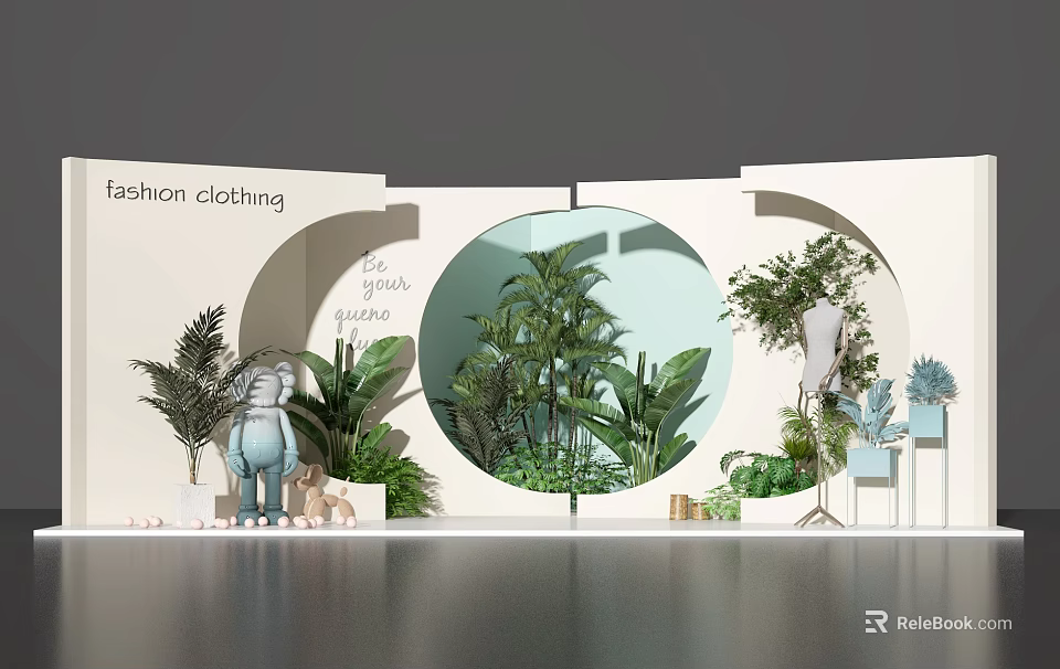 Floral Display Arrangement with Green Plants in Fashion Clothing Fresh Circular Window Space 3d model 