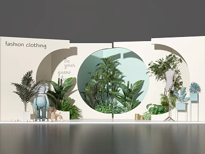 Floral Display Arrangement with Green Plants in Fashion Clothing Fresh Circular Window Space 3d model