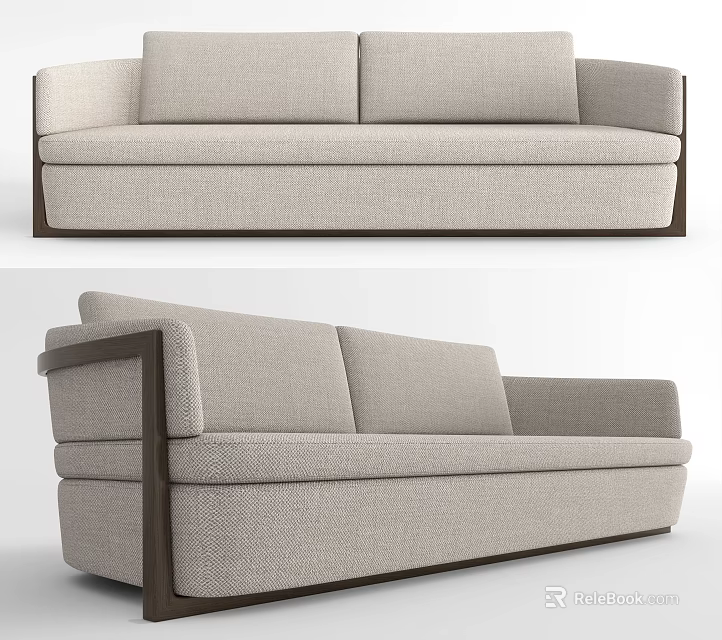 Modern Light Gray Fabric Sectional Sofa With Wooden Frame And Comfortable Design 3d model