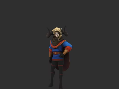 Mystical Game And Movie Character With Blonde Hair Horns Blue Red Outfit And Cloak 3d model