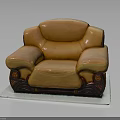 Classic Brown Leather Sofa With Carved Wooden Base And Elegant Armrest Design