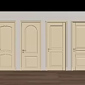 Four Cream Colored Hinged Doors With Various Designs And Golden Handles
