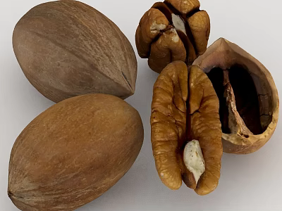 Organic Whole And Shelled Walnuts With Natural Kernels On White Background 3d model