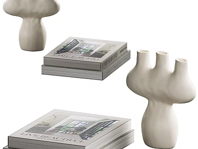 Stacked Coffee Table Books On Living Space With Decorative Ceramic Sculptures 3d model