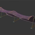 Purple and Orange Patterned Tent with Wooden Frame and Unique Long Design Structure 3d model