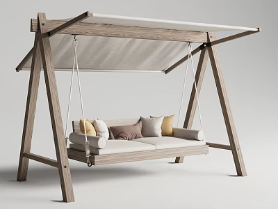 Wooden Outdoor Swing Chair With Canopy And Sofa Style Soft Cushions 3d model
