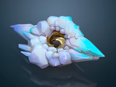 3D Rendered Decorative Crystal Structure With White Blue Geometric Shapes And Golden Spiral Center 3d model