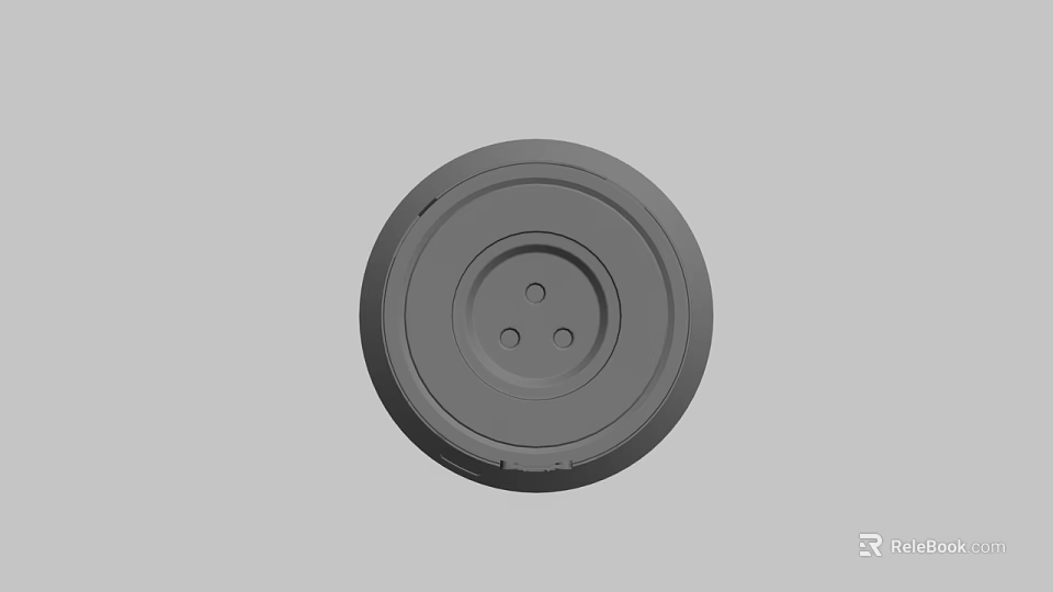 Gray Circular Mechanical Button With Three Central Holes And Smooth Surface 3d model 