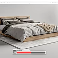 Modern Double Bed with Wooden Frame Gray and Beige Bedding and Cozy Throw Blanket