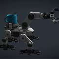 Mechanical Robot With Mechanical Arm Legs And Blue Mug On Top