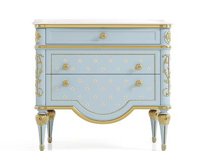 Light Blue Bedside Table With Gold Accents And Elegant Carved Drawers Design 3d model