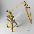 Yellow Industrial Crane With Metal Tower Base Structure And Extended Arm Hanging Hook 3d model