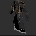 Dark Robed Mythical Character Creature With Spiked Shoulders Ornate Gold Accents And Rune Scrolls