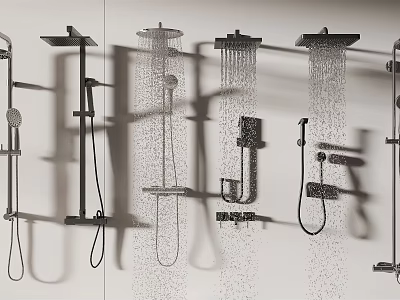 Modern Shower Systems with Multiple Components and Adjustable Spray Patterns for Bathroom Design 3d model