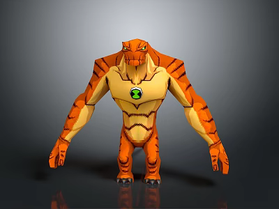 3D Model Orange Yellow Game Movie Character With Green Symbol On Chest And Muscular Build 3d model