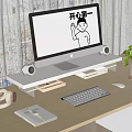 Modern Computer Monitor Stand With Keyboard Speakers And Organized Desktop Setup