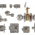 Various Door Handle Components with Knobs Locks and Hardware Parts 3d model