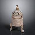 Intricate Carved Lidded Sculpture Featuring Openwork Design Three Legs And Decorative Patterns