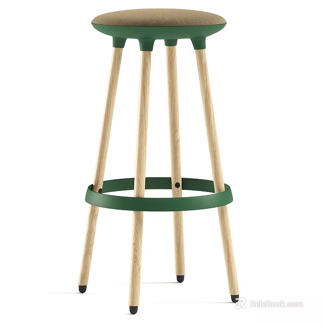 Modern Single Chair With Slim Light Wooden Legs And Green Accents 3d model 