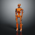 Orange Humanoid Robot With Mechanical Structure Standing On Dark Surface 3d model