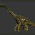 Detailed Yellow Dinosaur Model With Long Neck Textured Body Standing On Black Reflective Surface